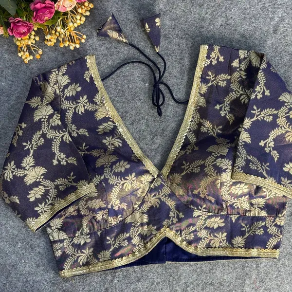 Navy_Blue_Cosmos_Simmer_Jacquard_Embroidered_Stitched_Blouse_|_For_Women