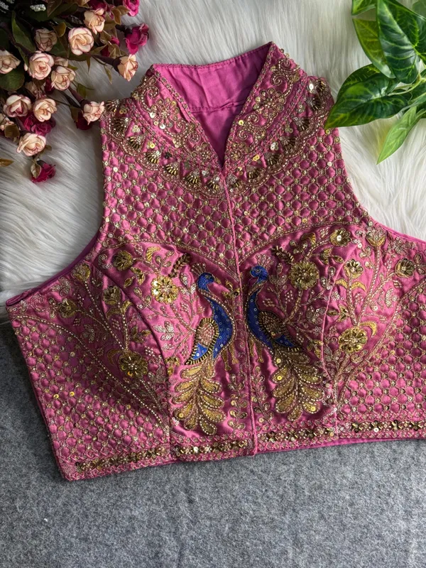 Pink_Italian_Silk_Peacock_Handwork_Stitched_Blouse_|_For_Women