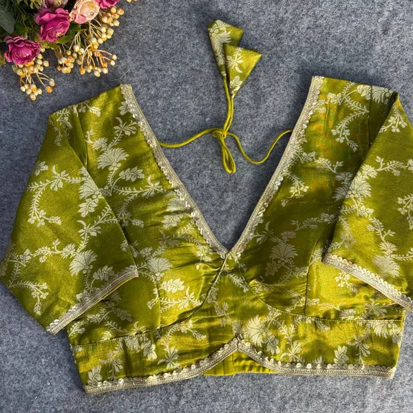 Mehendi_Green_Cosmos_Jacquard_Silk_Embroidered_Stitched_Blouse_|_For_Women
