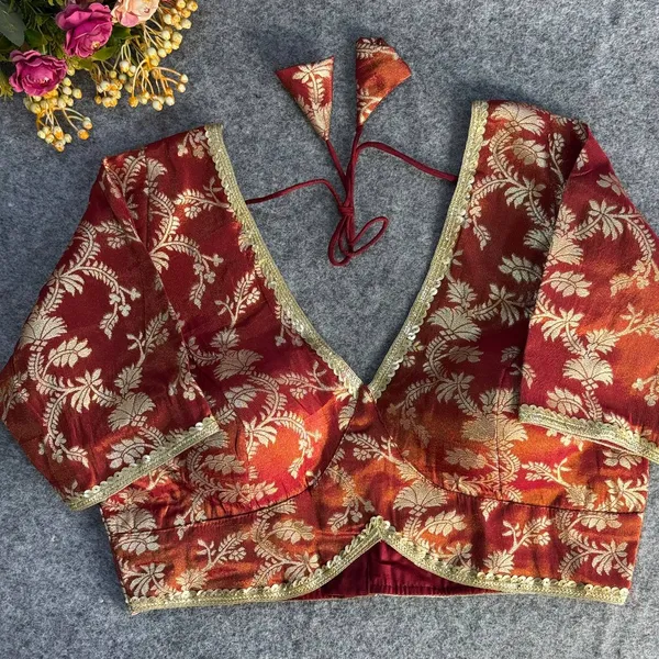 Maroon_Cosmos_Simmer_Jacquard_Embroidered_Stitched_Blouse_|_For_Women