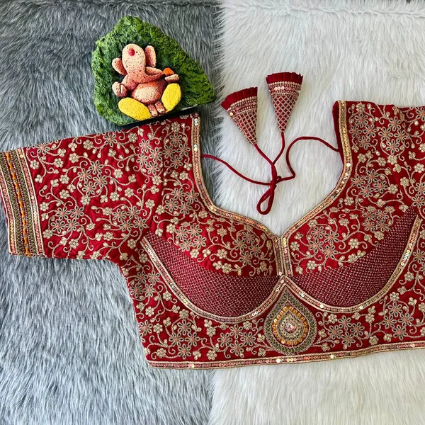 Maroon_Cotton_Embroidered_Stitched_Blouse_|_For_Women