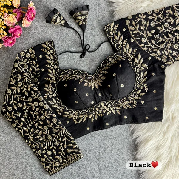 Black_Vichitra_Silk_Full_Sleeves_Stitched_Bridal_Blouse_|_For_Women