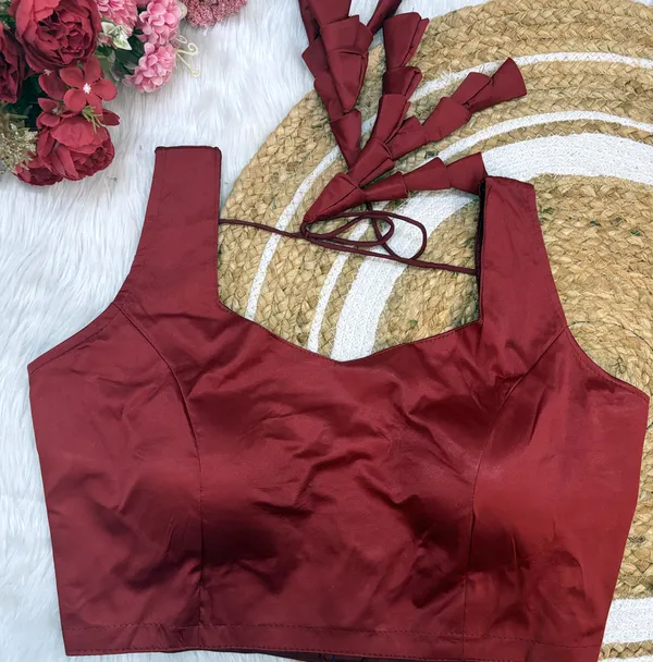 Maroon_Satin_Silk_Blouse_With_Bunch_Latkans