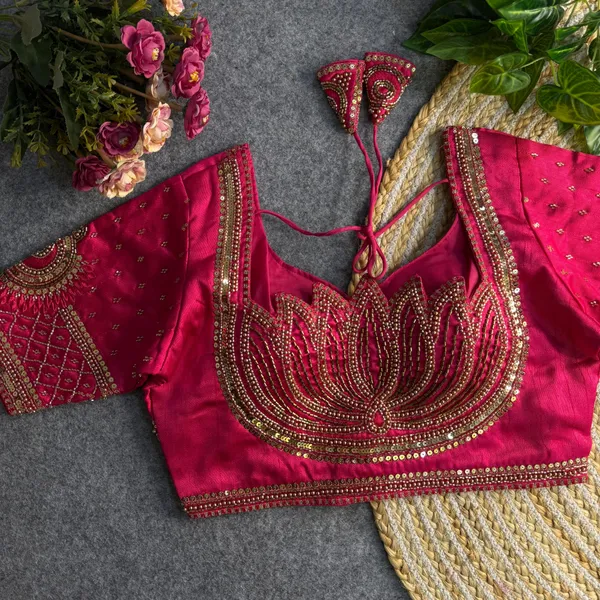 Rani_Beautiful_Heavy_Sabyasachi_Style_Lotus_Beads_Work_Bridal_Blouse