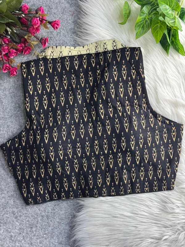 Black_Cotton_Ajrakh_Printed_Stitched_Blouse_|_For_Women