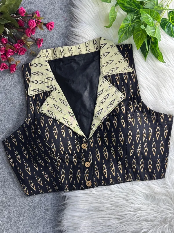 Black_Cotton_Ajrakh_Printed_Stitched_Blouse_|_For_Women