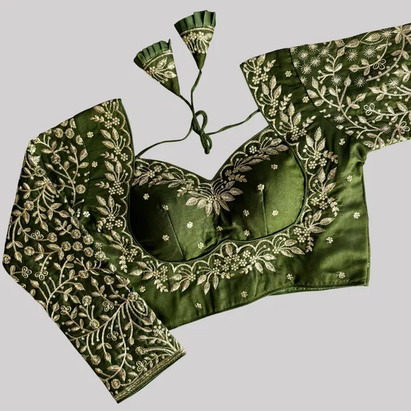 Mehendi_Green_Vichitra_Silk_Embroidered_Stitched_Blouse_|_For_Women