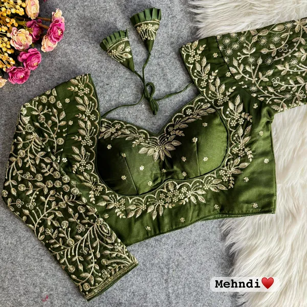 Mehendi_Green_Vichitra_Silk_Embroidered_Stitched_Blouse_|_For_Women