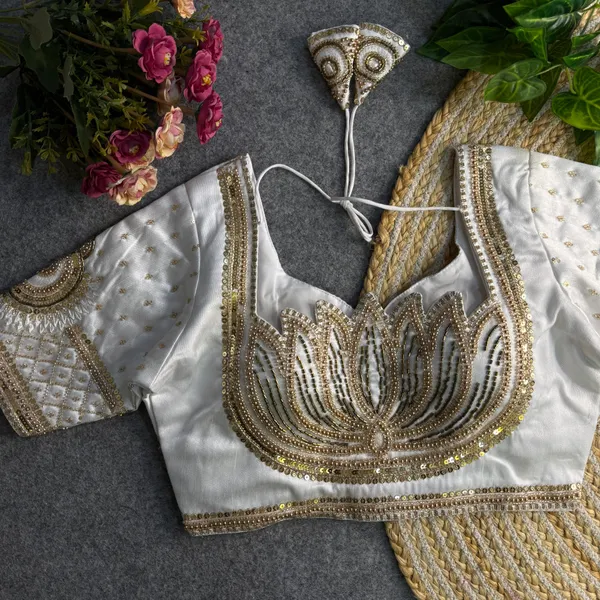 White_Italian_Silk_Lotus_Beads_Work_Stitched_Bridal_Blouse_|_For_Women