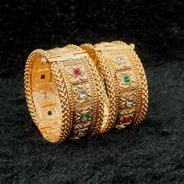 Floral_Antique_Kada_Bangles_With_Color_Stones