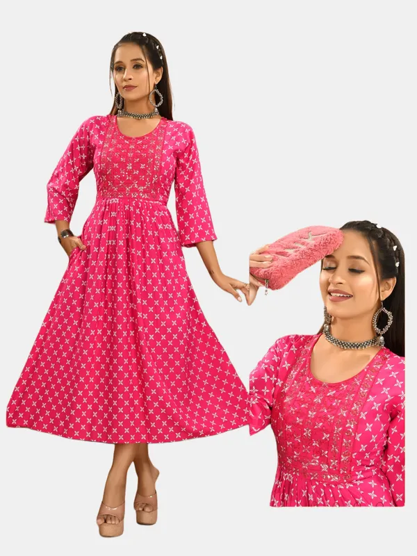 Pink_Premium_Rayon_Flare_Kurti_For_Women