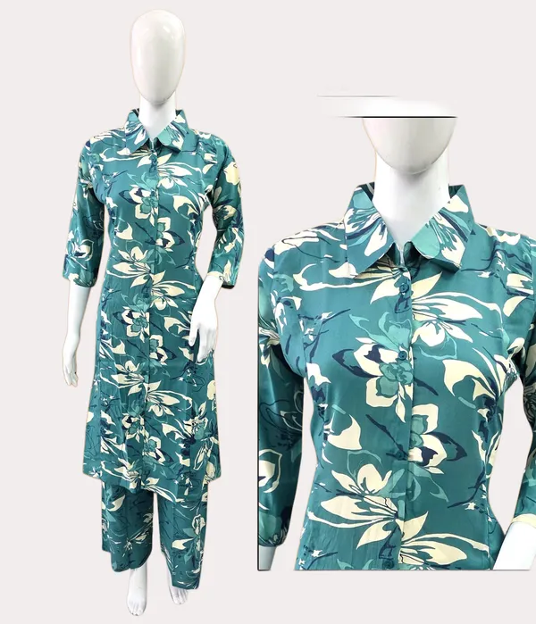 Blue_Premium_Rayon_Kurti_Plazzo_Set_For_Women