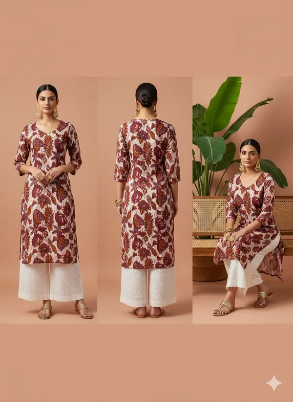 White_Premium_Vatican_Silk_Fabric_Kurti_Plazzo_Set_For_Women
