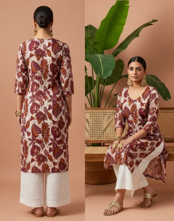 White_Premium_Vatican_Silk_Fabric_Kurti_Plazzo_Set_For_Women
