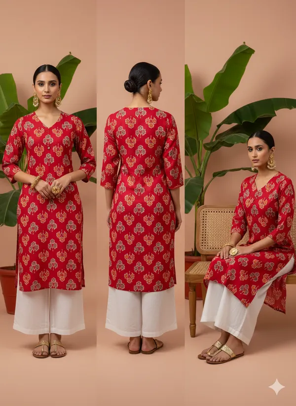Red_Premium_Vatican_Silk_Fabric_Kurti_Plazzo_Set_For_Women