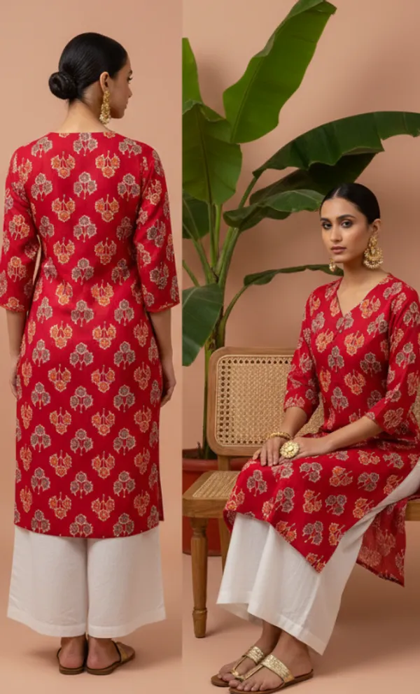 Red_Premium_Vatican_Silk_Fabric_Kurti_Plazzo_Set_For_Women