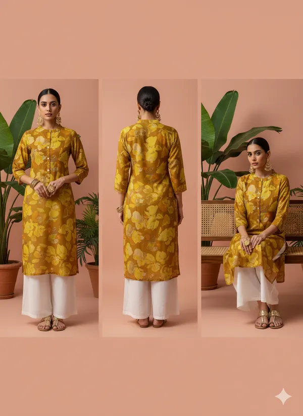 Yellow_Premium_Vatican_Silk_Fabric_Kurti_Plazzo_Set_For_Women