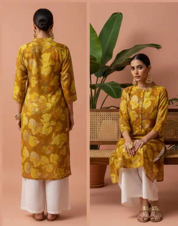 Yellow_Premium_Vatican_Silk_Fabric_Kurti_Plazzo_Set_For_Women