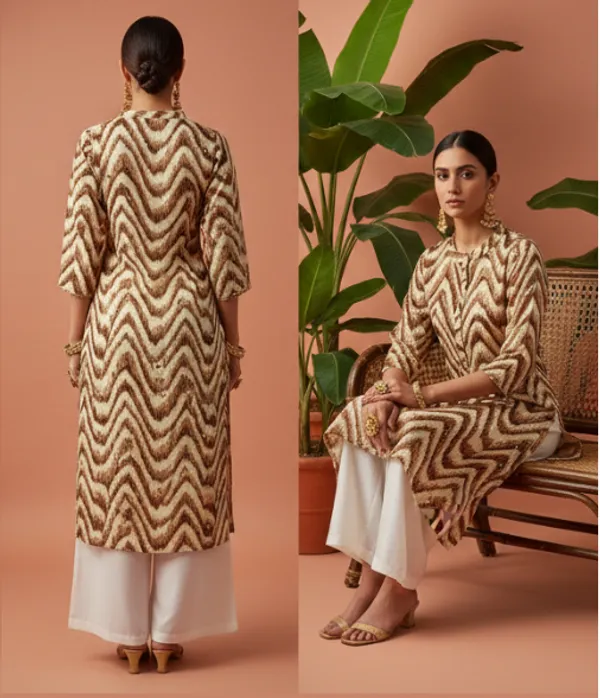 Brown_Premium_Vatican_Silk_Fabric_Kurti_Plazzo_Set_For_Women