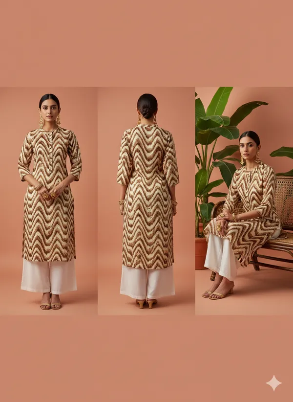 Brown_Premium_Vatican_Silk_Fabric_Kurti_Plazzo_Set_For_Women