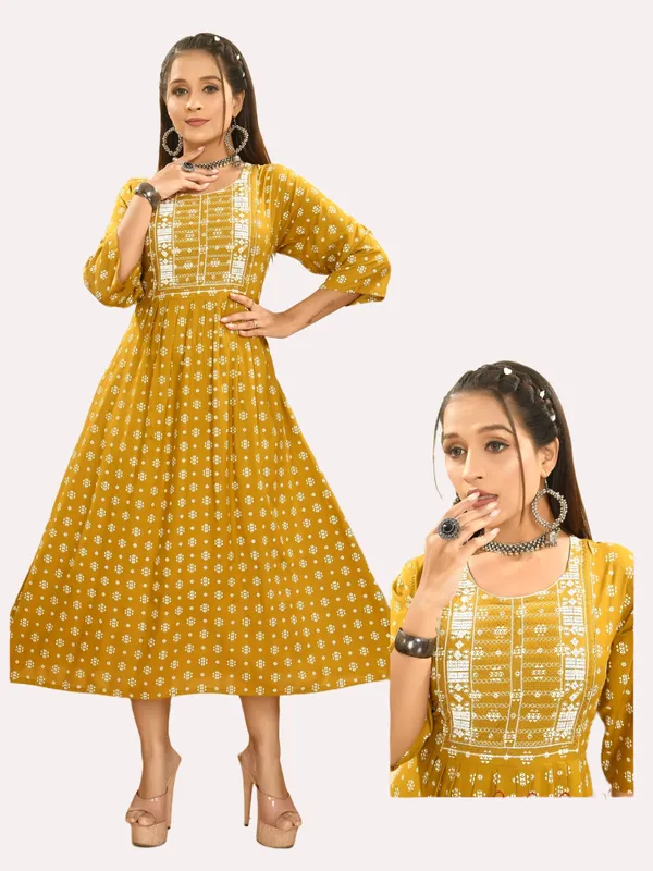 Yellow_Premium_Rayon_Flare_Kurti_For_Women