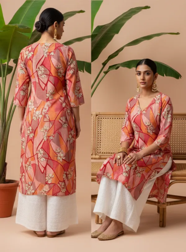 Red_Premium_Vatican_Silk_Fabric_Kurti_Plazzo_Set_For_Women