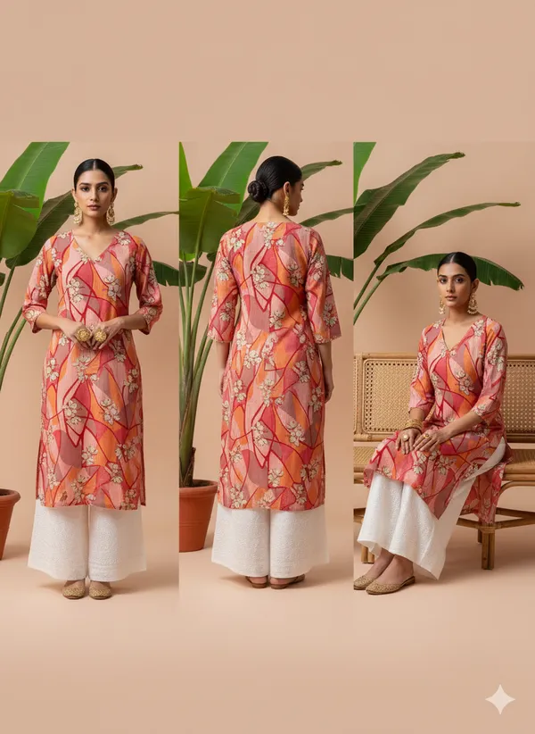 Red_Premium_Vatican_Silk_Fabric_Kurti_Plazzo_Set_For_Women
