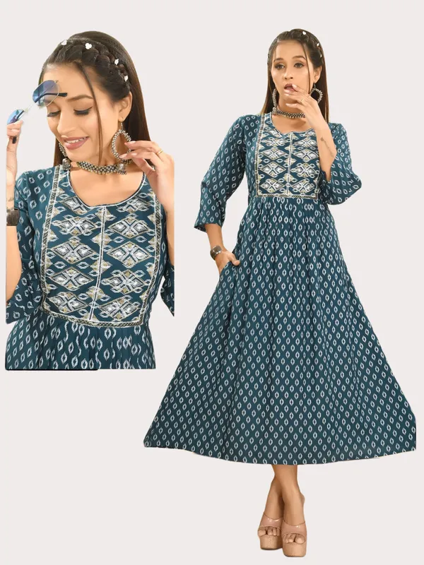 Blue_Premium_Rayon_Flare_Kurti_For_Women
