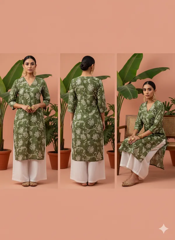 Green_Premium_Vatican_Silk_Fabric_Kurti_Plazzo_Set_For_Women