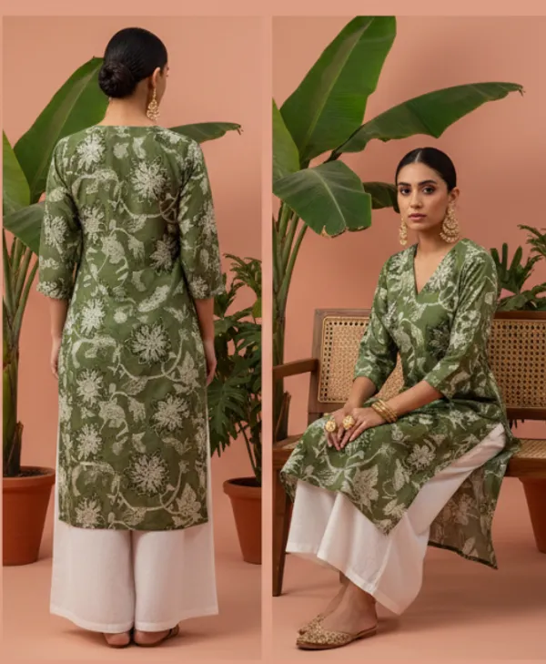 Green_Premium_Vatican_Silk_Fabric_Kurti_Plazzo_Set_For_Women
