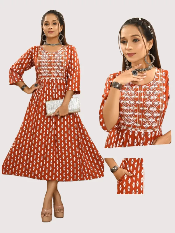 Orange_Premium_Rayon_Flare_Kurti_For_Women