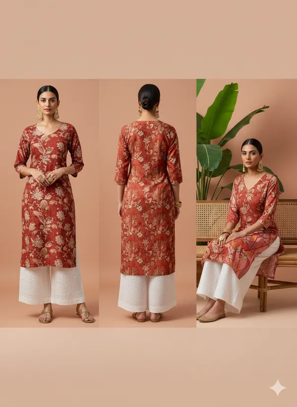 Orange_Premium_Vatican_Silk_Fabric_Kurti_Plazzo_Set_For_Women
