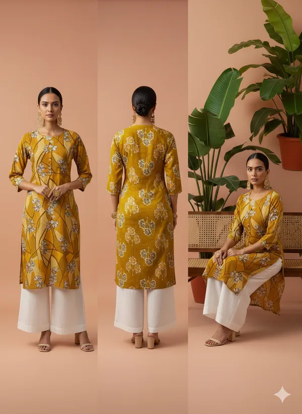Yellow_Premium_Vatican_Silk_Fabric_Kurti_Plazzo_Set_For_Women