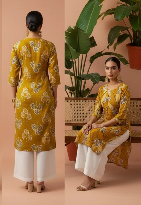 Yellow_Premium_Vatican_Silk_Fabric_Kurti_Plazzo_Set_For_Women