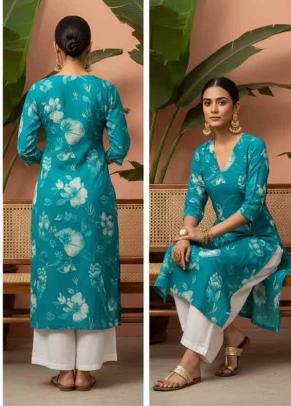 Sky_Blue_Premium_Vatican_Silk_Fabric_Kurti_Plazzo_Set_For_Women