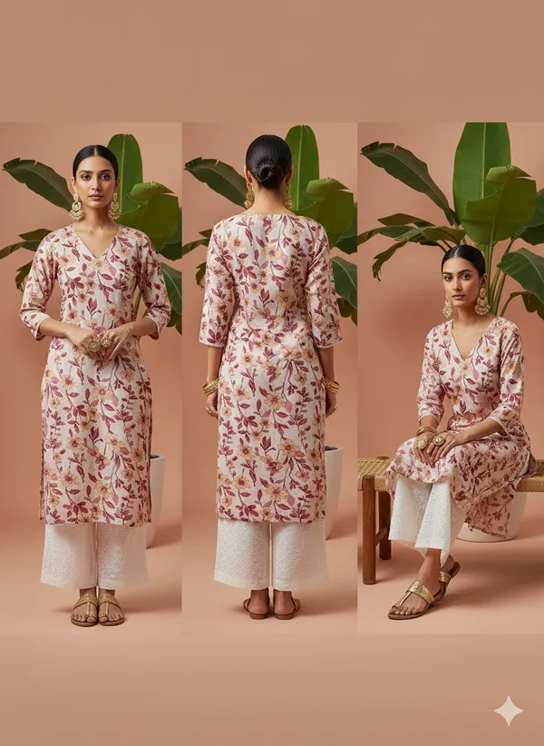 White_Premium_Vatican_Silk_Fabric_Kurti_Plazzo_Set_For_Women