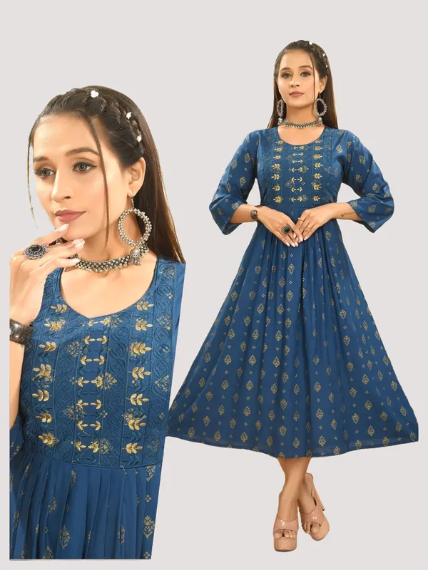 Navy_Blue_Premium_Rayon_Flare_Kurti_For_Women