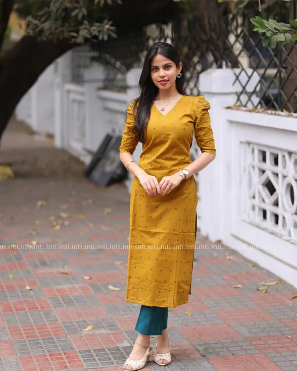 Bollywood Kurta Indian Women's Cotton Kurti Tunic Dress - 40" Length, Short Sleeves, Ethnic Wear - View #2