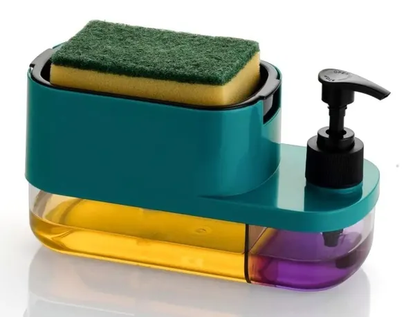 Multicolor__3-In-1_Soap_Pump_Dispenser_With_Sponge_Holder_&_Tray__Multipurpose_Plastic_Dispenser_For_Kitchen_&_Bathroom