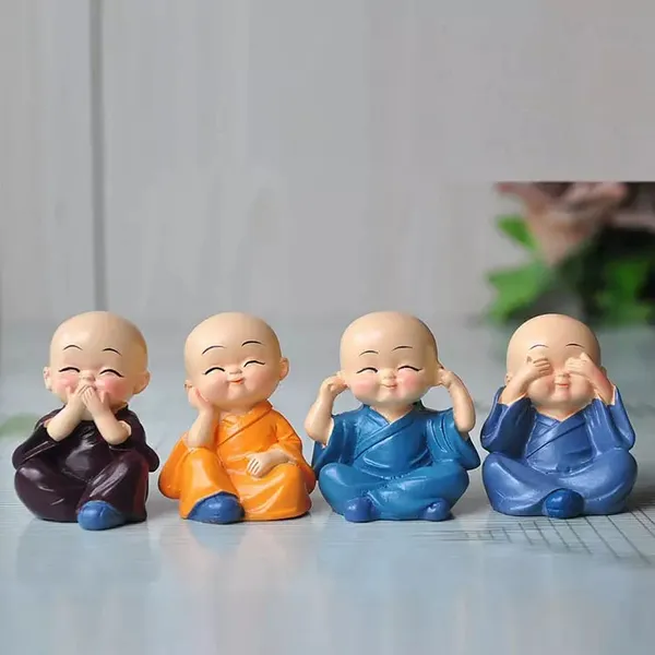 Multicolour_Set_Of_4_Miniature_Buddha_Monk_Statues_For_Home_Decor_And_Gifts_(Small)_Resin