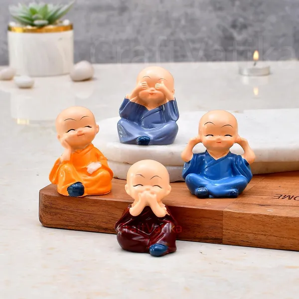 Multicolour_Set_Of_4_Miniature_Buddha_Monk_Statues_For_Home_Decor_And_Gifts_(Small)_Resin