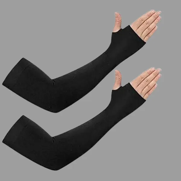 Black_Uv_Protection_Arm_Sleeves_With_Thumb_Holes__Unisex_Nylon_Sun_Cover_For_Running,_Cycling_&_Sports