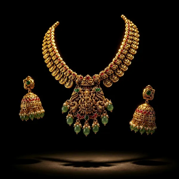 Lakshmi_Mayura_Antique_Haaram_Set_with_Jhumkas
