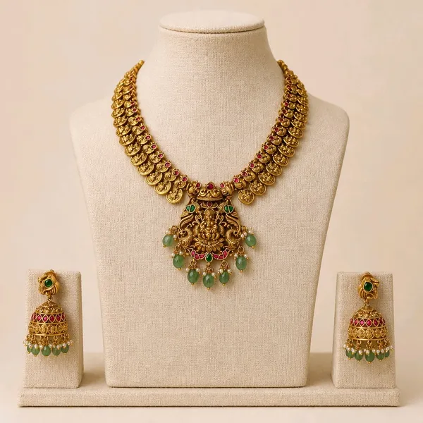 Lakshmi_Mayura_Antique_Haaram_Set_with_Jhumkas