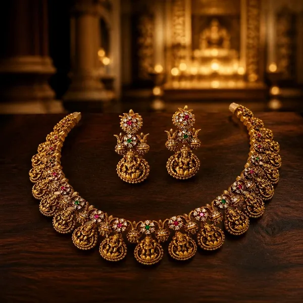 Lakshmi_Mayura_Antique_Temple_Necklace_Set_with_Earrings