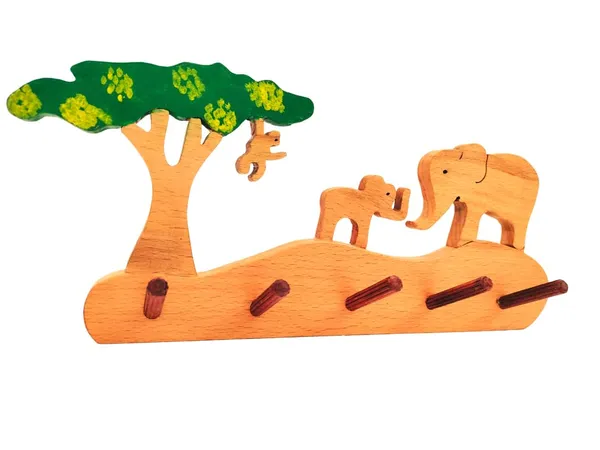 Organic_Toys_Elephant_Grassland_Decorative_Wooden_Key_Hanger,_Key_Chain_Holder,_Wall_Hanging_Key_Holder_for_Home,Office_&_Kitchen_Decor,_Stylish_Wooden_Key_Stand,_Wall_Mounted_Key_Holder(5_Hooks)