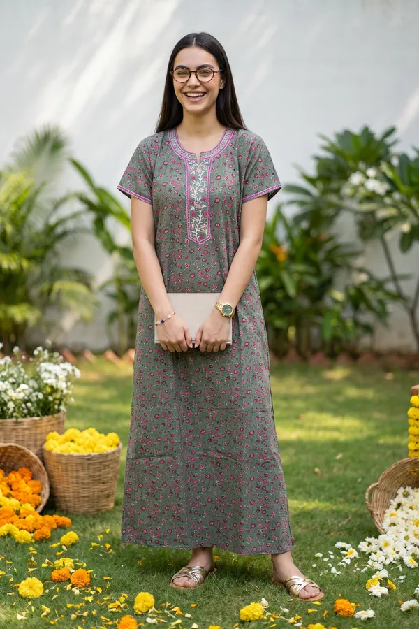 Evolove_Alpine_Floral_Print_Mint_Green_Nighty_Maxi_for_Women_with_Side_Pocket_and_Neckline_Embroidery_|_Printed_Short_Sleeves_Full_Length_Night_Wear_Gown__|_Soft_Comfortable_Sleepwear_&_Home_Wear
