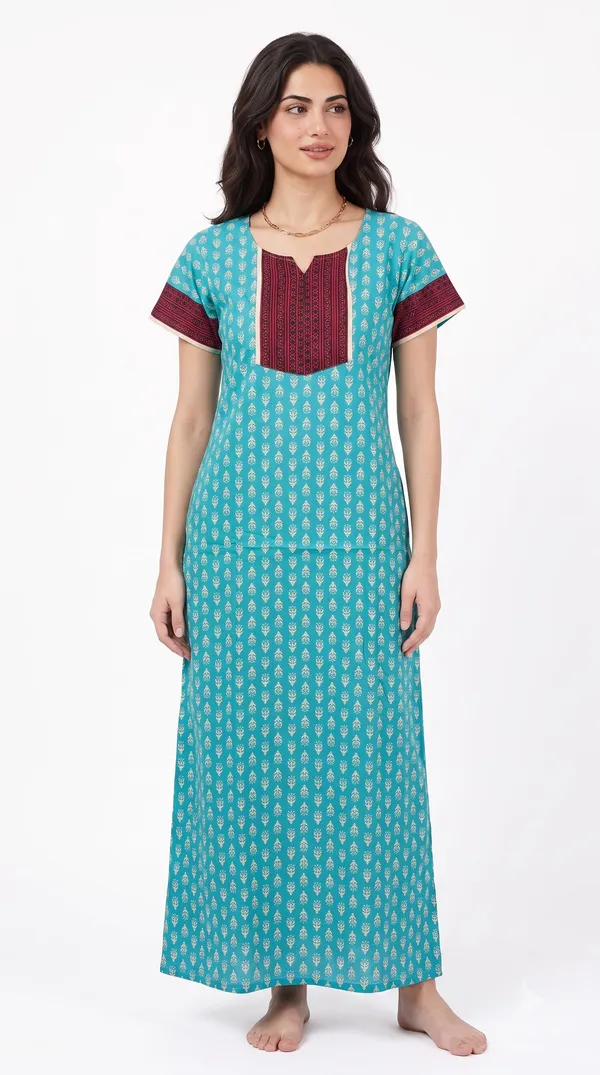 Evolove_Women'S_Cotton_Long_Maxi_Night_Gown_Nighty_Dress_With_Pocket,_Super_Soft_Comfortable,_Contrast_Yoke_Patch_(Sea_Blue)