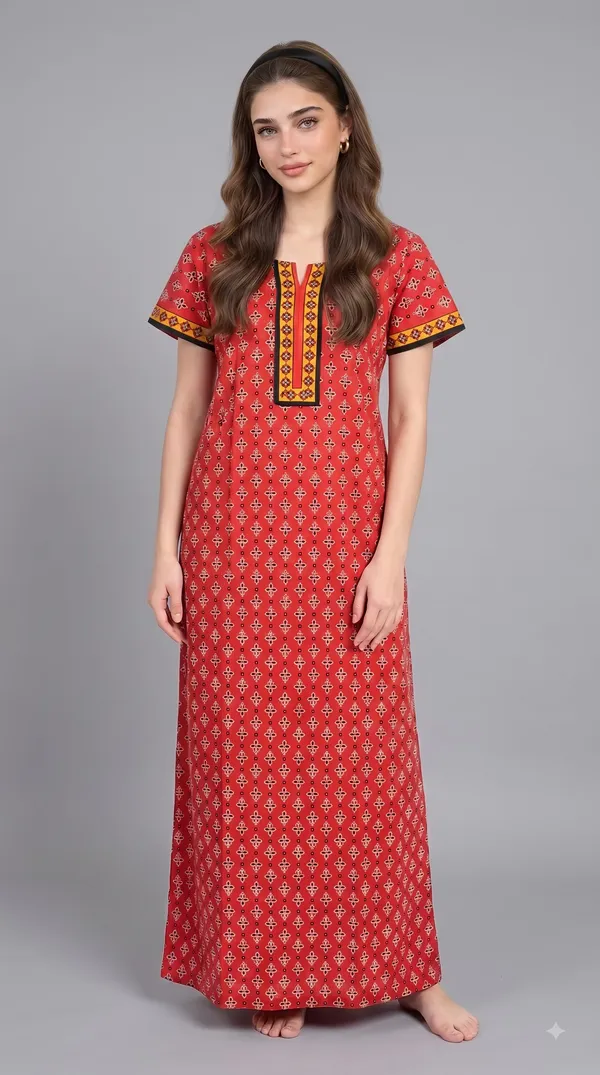 Maroon_Cotton_Short_Sleeves_Long_Maxi_Night_Gown