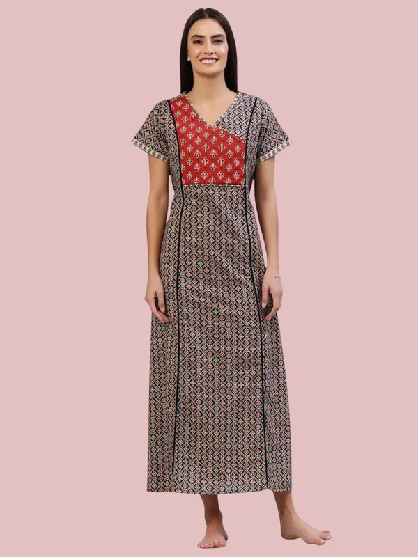 Evolove_Cotton_Nighty_Maxi_For_Women_With_Side_Pocket_|Contrast_Yoke_Patch_Print_|_V-Neck_Printed_Short_Sleeves_Full_Length_Night_Wear_Gown_Denim_Blue_(Angrakha_Style)